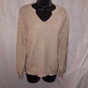 Cream V-Neck Knit Sweater
